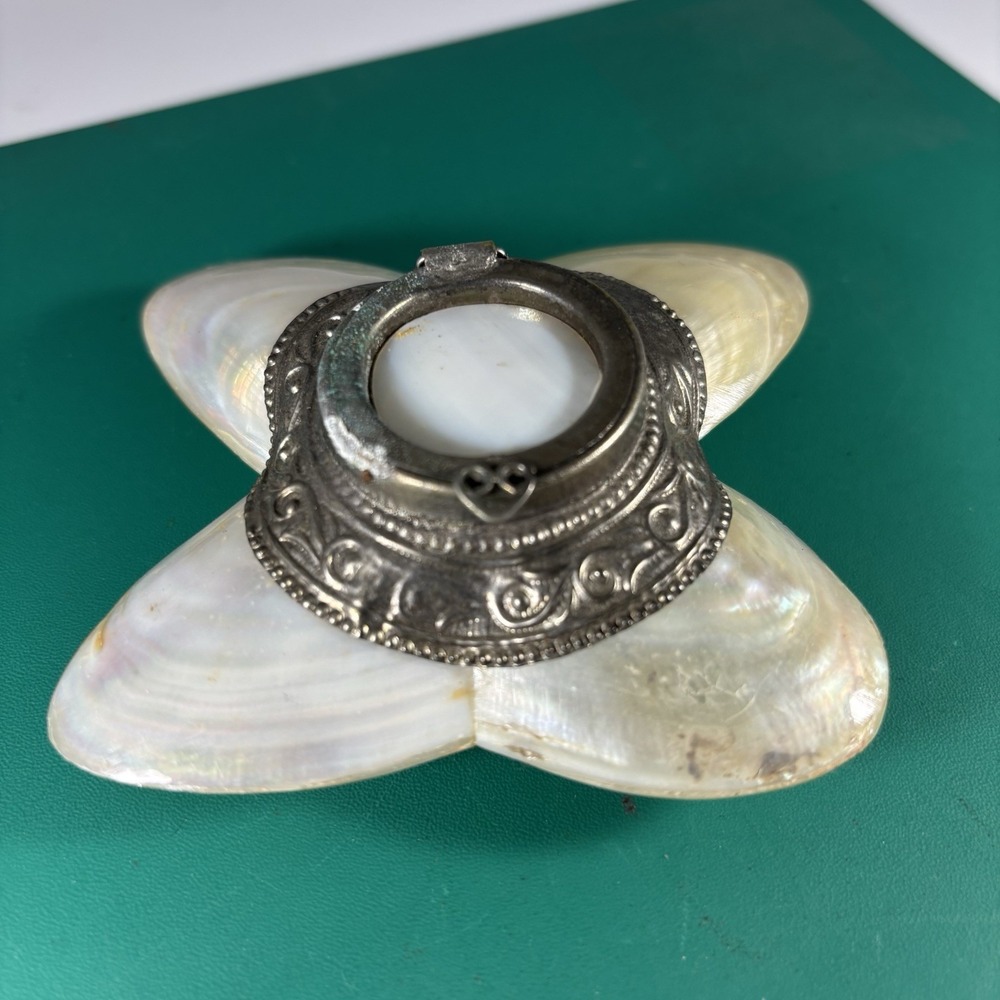 Rare Vintage Mother of Pearl Shell Bottle Trinket Box Perfume Snuff Hinged Lid